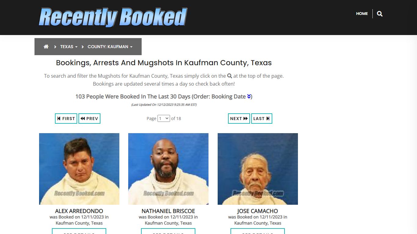 Recent bookings, Arrests, Mugshots in Kaufman County, Texas